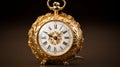 Close-up of a Gold Analog Pocket Watch with a Clock Face and Minute Hand generated by AI tool