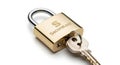 Close-up of a gold SecureLock padlock with a key on a white background Royalty Free Stock Photo