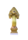 Gold serpent king statue naga with five head in Thai temple isolated on white background , clipping path