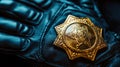 Closeup of gold sheriff badge on leather glove Royalty Free Stock Photo