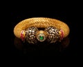 Close up of golden bangle with many diamonds Royalty Free Stock Photo
