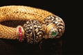 Close up of golden bangle with many diamonds Royalty Free Stock Photo