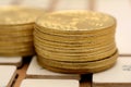 Close up of Golden Coins on keyboard