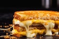 close-up of golden crispy bread sandwich filled with melted cheese