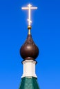 Close-up of golden cross on dome of orthodox church Royalty Free Stock Photo