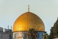 Close-up of Golden Dome of the Rock, Qubbat al-Sakhrah, under sunset on Temple Mount of Old City of Jerusalem,  Israel. One of the Royalty Free Stock Photo