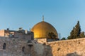 Close-up of Golden Dome of the Rock, Qubbat al-Sakhrah, under sunset on Temple Mount of Old City of Jerusalem,  Israel. One of the Royalty Free Stock Photo