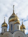 Close-up of the golden domes of the church. Vertical photo. Religion, Christianity Royalty Free Stock Photo