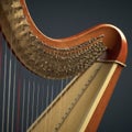 Close-up of a Golden Harp on a Black Background