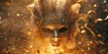 Golden Venetian Mask with Feathers and Confetti Royalty Free Stock Photo