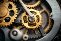 Close-up of golden and silver gears in a mechanical watch movement, showcasing precision engineering Royalty Free Stock Photo