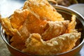 Close-up of a golden and tempting fried yuba