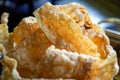 Close-up of a golden and tempting fried yuba