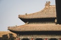 Close-up of the golden tiles detail of the rooftops of The Forbidden City, Beijing, China Royalty Free Stock Photo