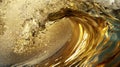 Close-up of a golden wave with sparkling particles, creating a luxurious effect