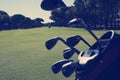 Close up golf bag on course Royalty Free Stock Photo