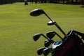 Close up golf bag on course Royalty Free Stock Photo