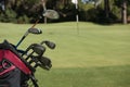 Close up golf bag on course Royalty Free Stock Photo