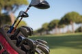 Close up golf bag on course Royalty Free Stock Photo