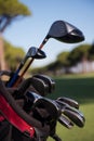 Close up golf bag on course Royalty Free Stock Photo