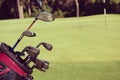 Close up golf bag on course Royalty Free Stock Photo