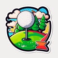 Close up golf ball on green grass field. Sports disciplines. cartoon vector illustration, white background, label, sticker Royalty Free Stock Photo