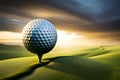 A close-up of a golf ball just before it rolls into the cup