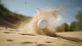 Close up golf ball in sand bunker of golf course Royalty Free Stock Photo