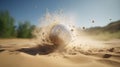 Close up golf ball in sand bunker of golf course Royalty Free Stock Photo