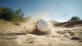 Close up golf ball in sand bunker of golf course Royalty Free Stock Photo