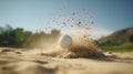 Close up golf ball in sand bunker of golf course Royalty Free Stock Photo