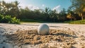 Close-up of a golf ball in a tropical resort golf course - Generative AI