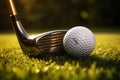 Close-Up of Golf Club Striking the Ball with Perfect Timing on the Green. created with Generative AI Royalty Free Stock Photo