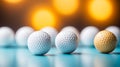 Close-up golfer putting golf balls into hole on blurred white background, copy space for text Royalty Free Stock Photo