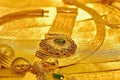 A close-up of a gorgeous gold jewel piece. Selective focus. Copy space