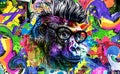 close up of a gorilla punk with glasses color art Royalty Free Stock Photo