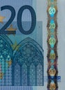 Window in Gothic architecture and security features on 20 euro banknote obverse Royalty Free Stock Photo
