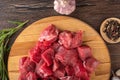 Close-up of goulash - pieces of beef or lamb meat on a cutting board Royalty Free Stock Photo