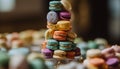 A close up of a gourmet macaroon stack with multi colored variation generated by AI