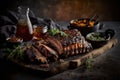 Close up gourmet photography of grilled ribs