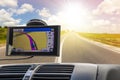 Close-up of gps navigation system device in travelling car Royalty Free Stock Photo