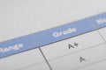 Close-Up of A+ Grade on Academic Report Card Royalty Free Stock Photo