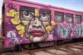 close-up of a graffiti-tagged train car Royalty Free Stock Photo