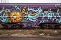 close-up of a graffiti-tagged train car Royalty Free Stock Photo