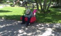 Close up of grandpa tuckered out in kids wagon