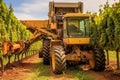 close-up of grape harvesting equipment in action