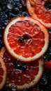 a close up of grapefruit slices with water drops on them