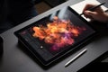 Close up of a Graphic Designer hand drawing on a digital tablet