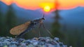 Majestic Mayfly at Sunset: A Stunning Macro Photograph Royalty Free Stock Photo
