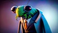 Close up of grasshopper wearing suit and tie with big eyes. Generative AI Royalty Free Stock Photo